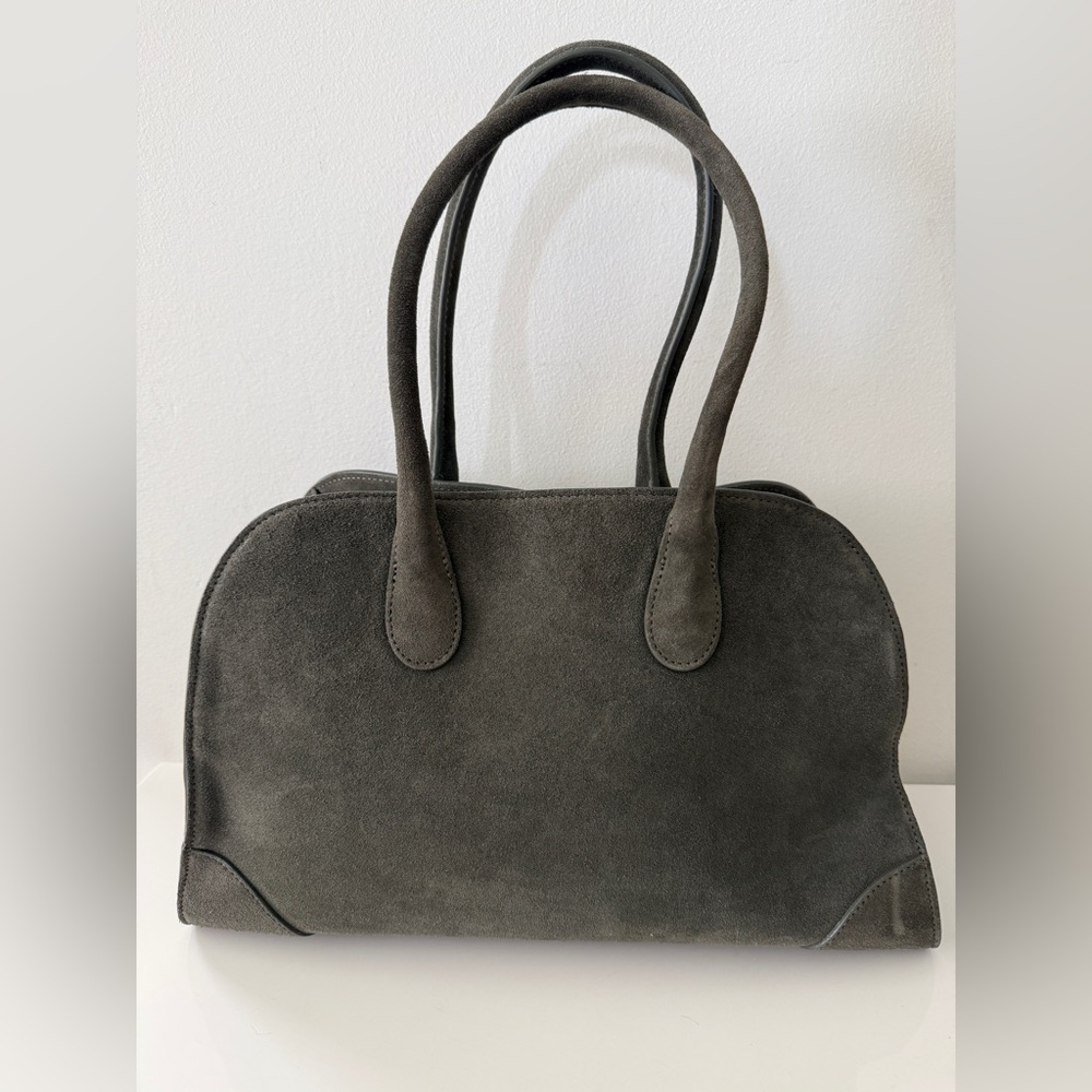 COS Small Studio Suede Leather Shoulder Bag Tote Handbag, Gray - Picture 3 of 10